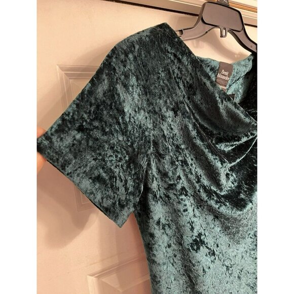 Emerald Green Velvet Dress Midi Cowl Neck Cap Sleeve Witchy Whimsygoth Sz 12 Vtg - Picture 2 of 8